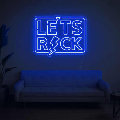 Lets Rock Blue Lightning Led Neon Sign For Living Room Lounge | Shineneon
