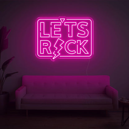 Lets Rock Blue Lightning Led Neon Sign For Living Room Lounge | Shineneon