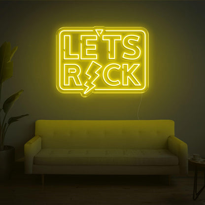 Lets Rock Blue Lightning Led Neon Sign For Living Room Lounge | Shineneon
