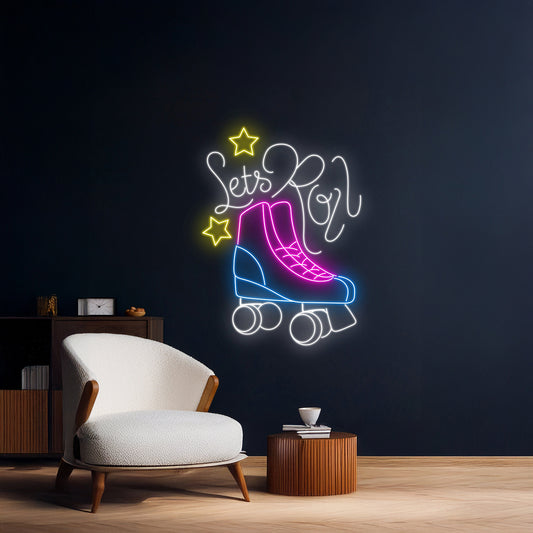 Lets Roll Roller Skate Neon Sign