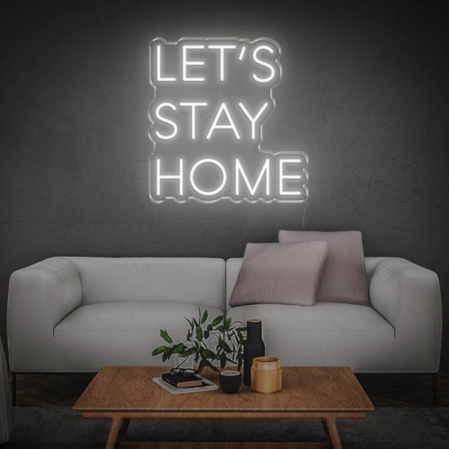 Lets Stay Home White Wave Led Neon Sign For Home Decor | Shineneon