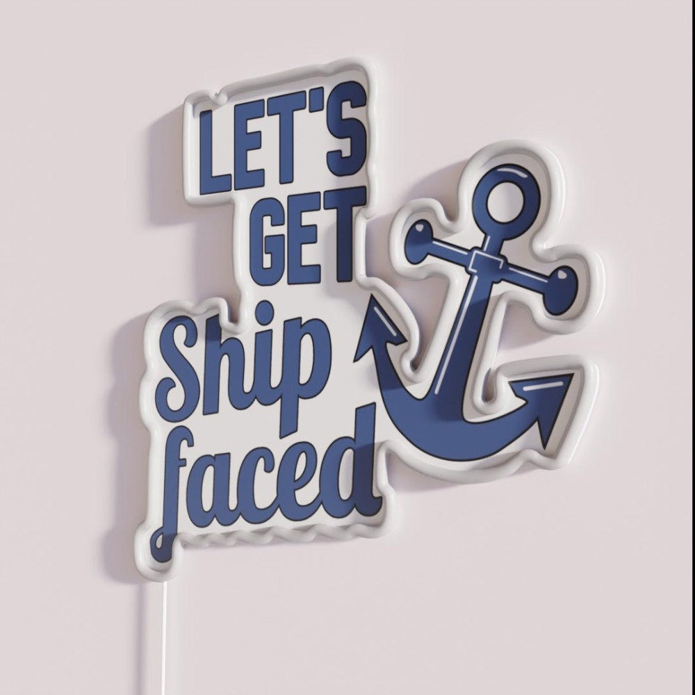 Letsget Ship Faced Rgb Led Neon Sign - Neon sign mounted on wall in room