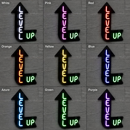 Level Up Man Cave LED Neon Sign day and night comparison