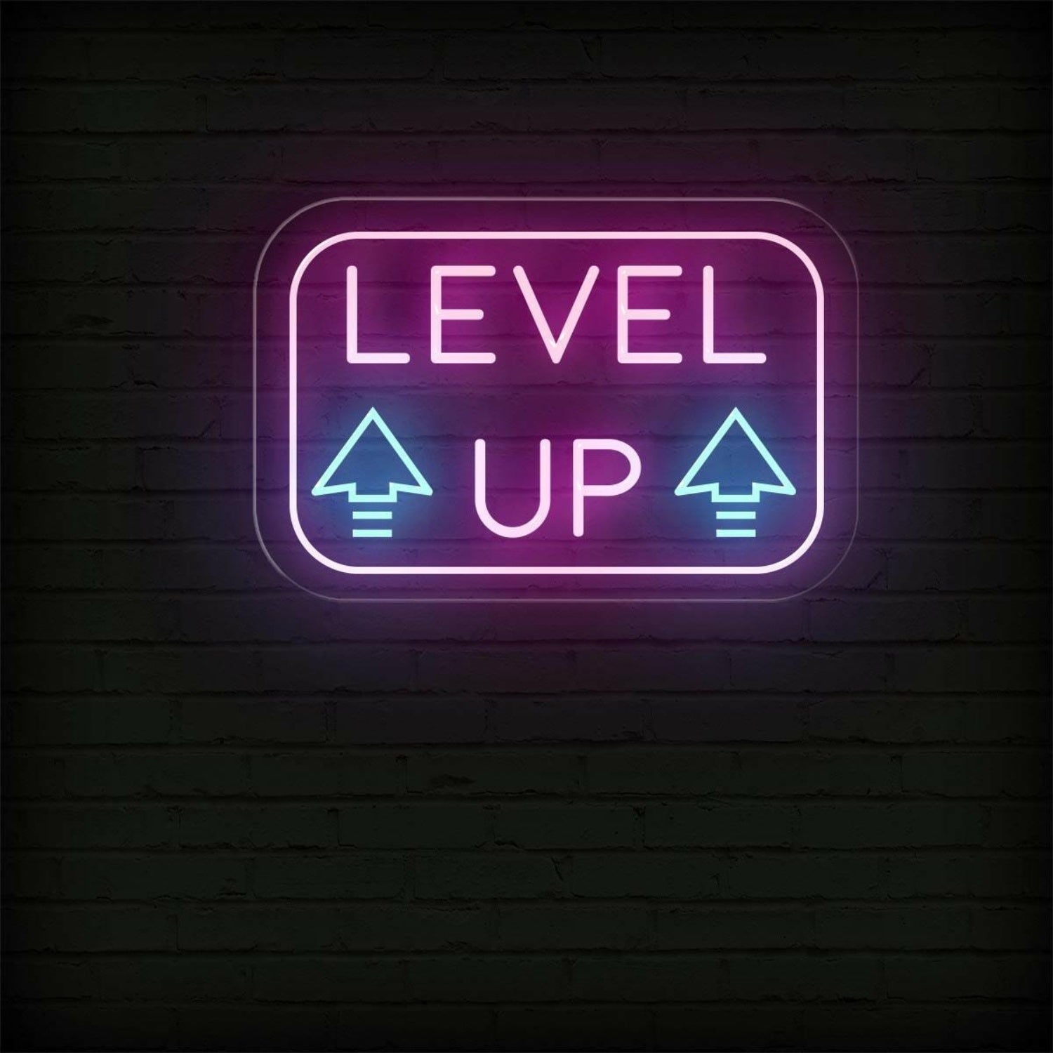 Level Up Pink Purple Light Blue Arrows Led Neon Sign For Gaming Room ...