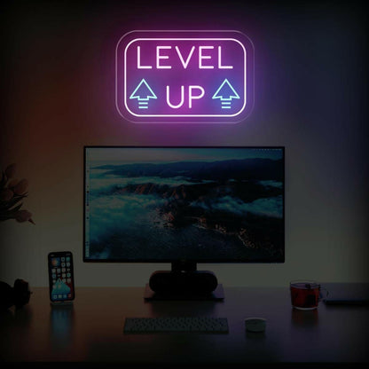 Level Up Pink Purple Light Blue Arrows Led Neon Sign For Gaming Room Studio | Shineneon