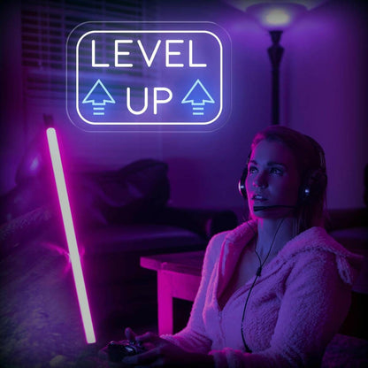 Level Up Pink Purple Light Blue Arrows Led Neon Sign For Gaming Room Studio | Shineneon