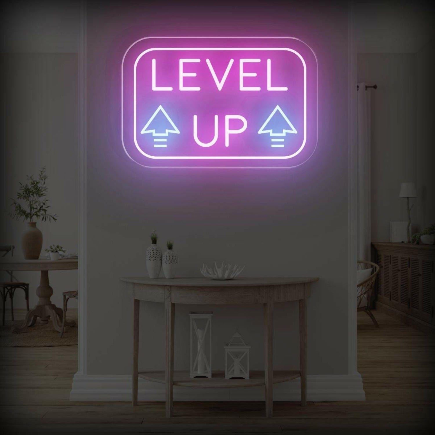 Level Up Pink Purple Light Blue Arrows Led Neon Sign For Gaming Room Studio | Shineneon