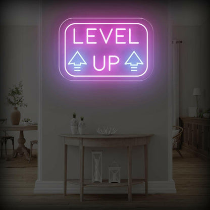 Level Up Pink Purple Light Blue Arrows Led Neon Sign For Gaming Room Studio | Shineneon
