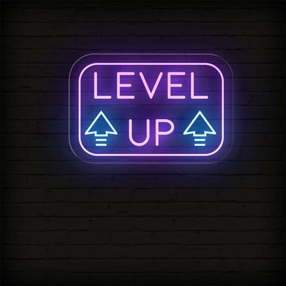 Level Up Pink Purple Light Blue Arrows Led Neon Sign For Gaming Room Studio | Shineneon