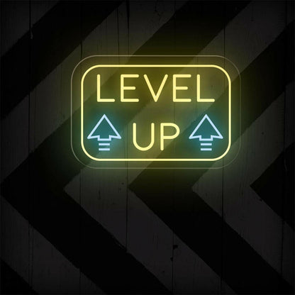 Level Up Pink Purple Light Blue Arrows Led Neon Sign For Gaming Room Studio | Shineneon
