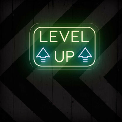Level Up Pink Purple Light Blue Arrows Led Neon Sign For Gaming Room Studio | Shineneon