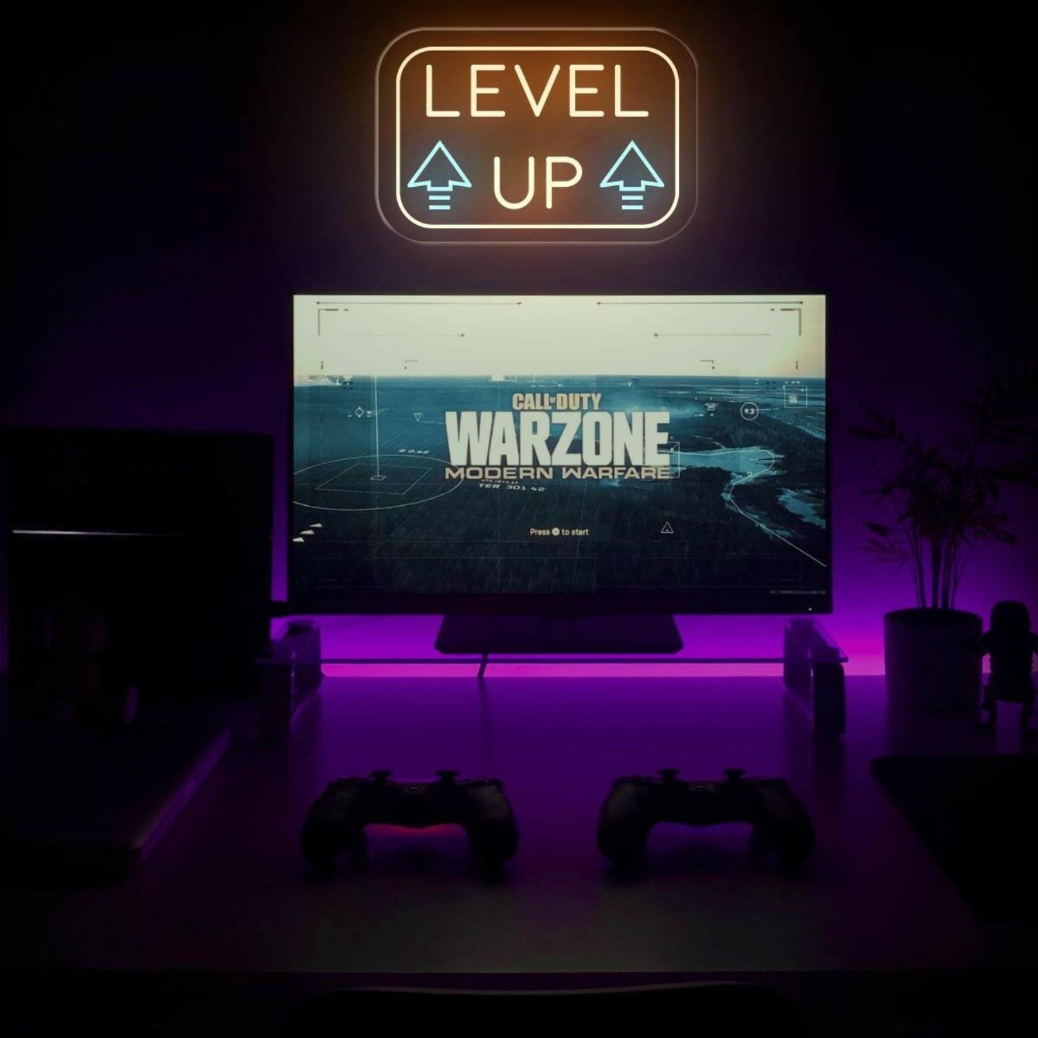 Level Up Pink Purple Light Blue Arrows Led Neon Sign For Gaming Room Studio | Shineneon