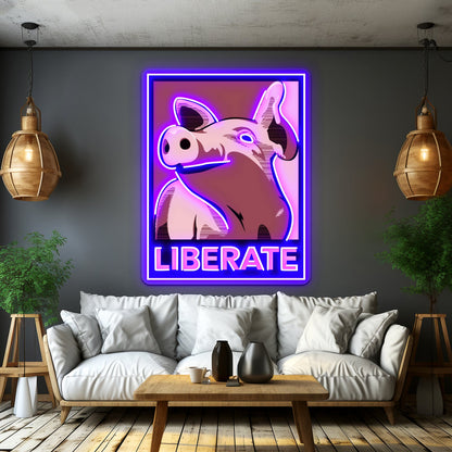 Liberate Pig Poster Style Rose Artwork Led Neon - Shineneon