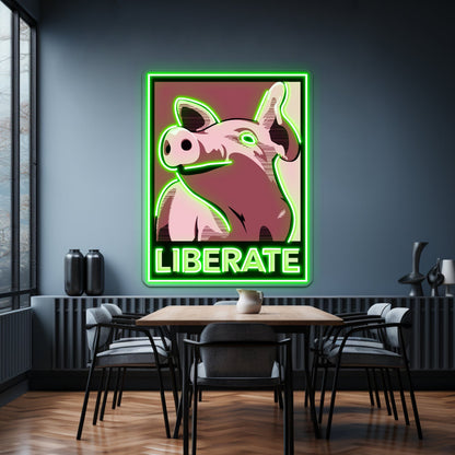 Liberate Pig Poster Style Rose Artwork Led Neon - Shineneon