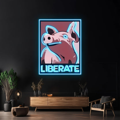 Liberate Pig Poster Style Rose Artwork Led Neon - Shineneon