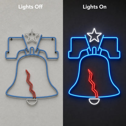 Liberty Bell LED Neon Sign day and night comparison