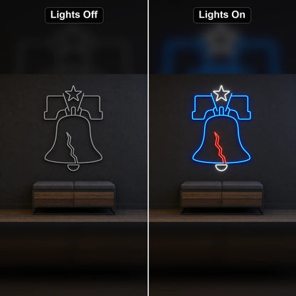 Liberty Bell LED Neon Sign Home Garage Wall Decoration day and night comparison