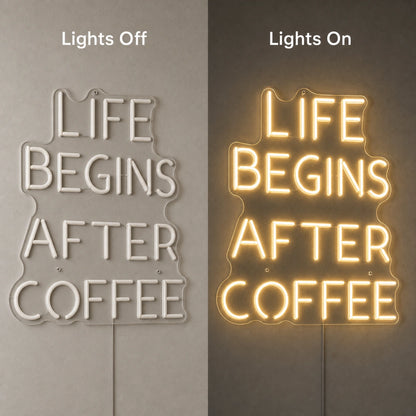 Life Begins After Coffee LED Neon Sign Home Bar Wall Decoration day and night comparison