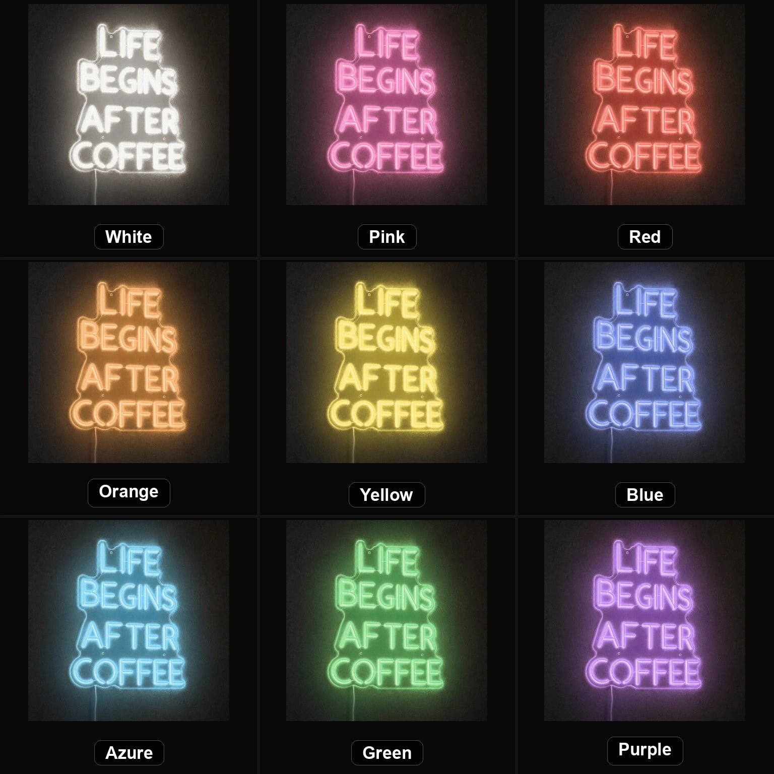 Life Begins After Coffee LED Neon Sign Man Cave Neon Sign color grid