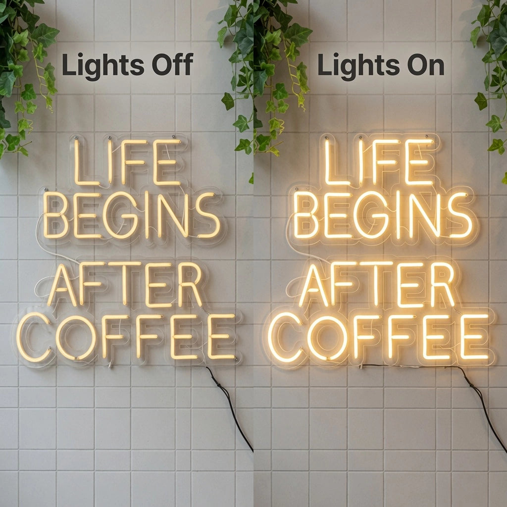 Life Begins After Coffee LED Neon Sign Wall Neon Sign - 06 Day Night Comparison