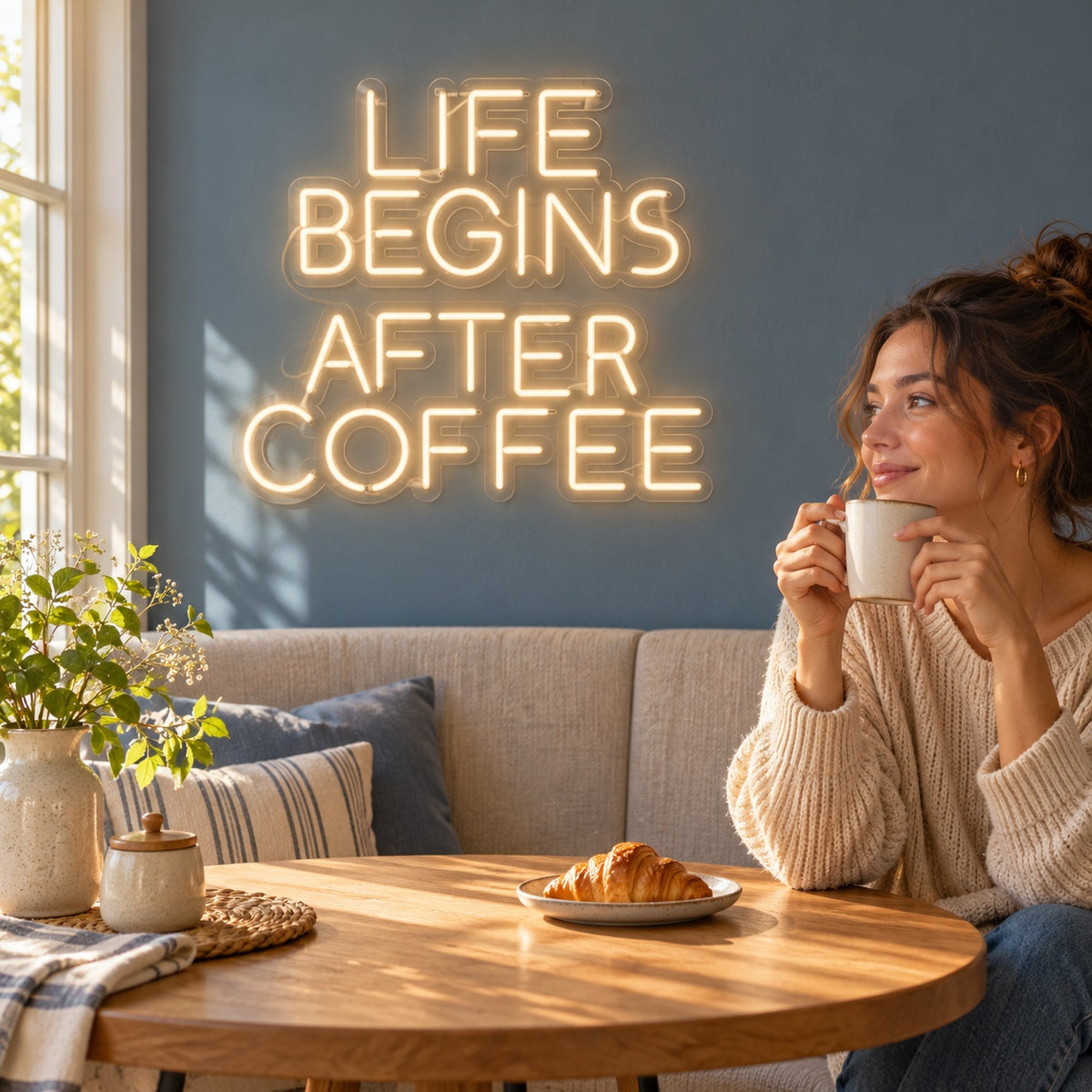 Life Begins After Coffee LED Neon Sign - lifestyle view