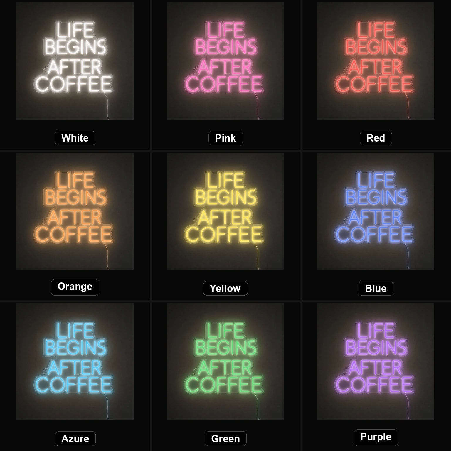 Life Begins After Coffee Room Decor LED Neon Sign color grid