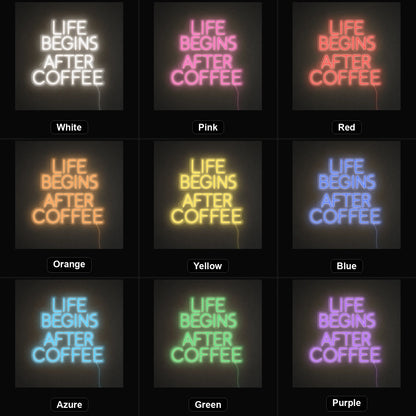 Life Begins After Coffee Room Decor LED Neon Sign color grid