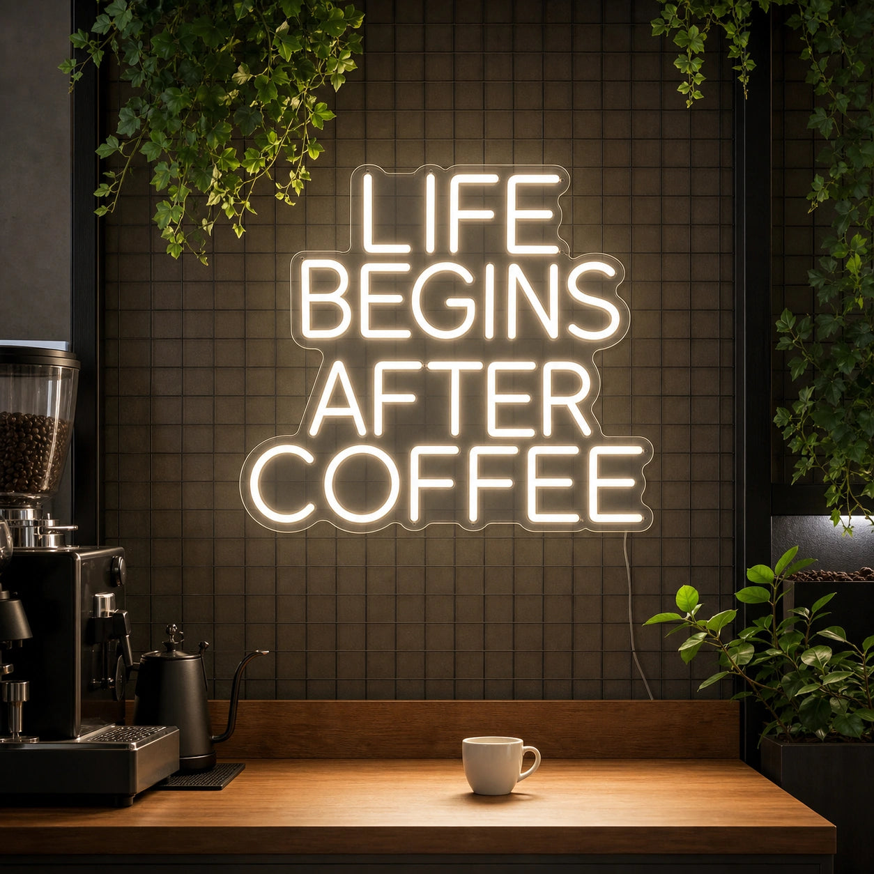 Life Begins After Coffee Room Decor LED Neon Sign Home Garage Wall Decoration real lifestyle scene