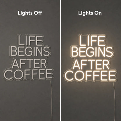 Life Begins After Coffee Room Decor LED Neon Sign Home Garage Wall Decoration day and night comparison
