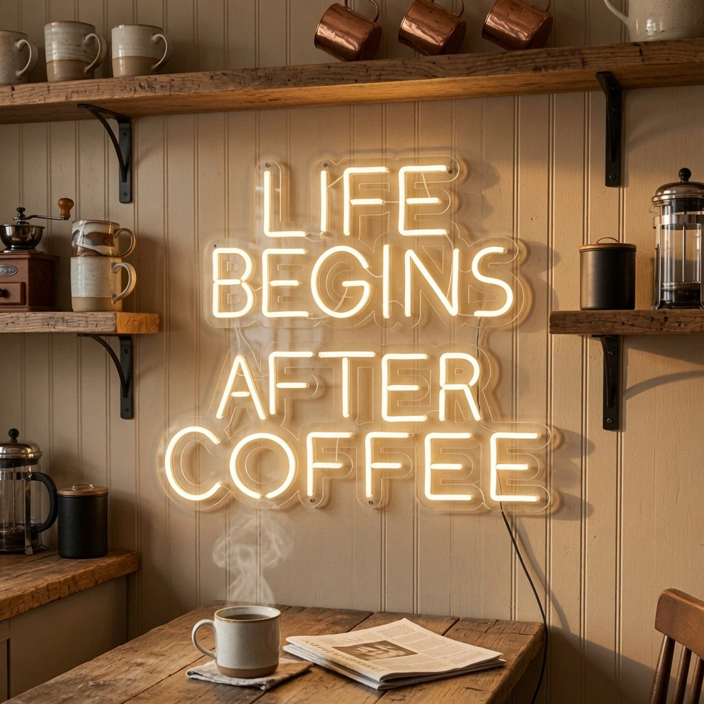 Life Begins After Coffee Wall Decor LED Neon Sign - 03 Real Lifestyle Scene