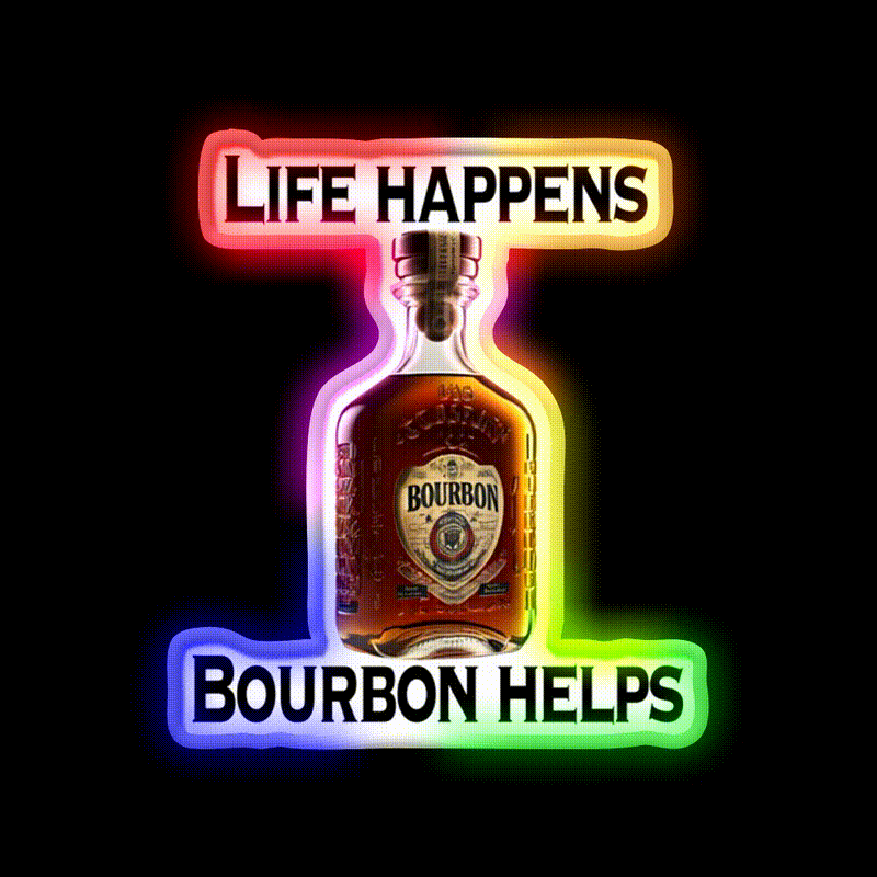 Life Happens Bourbon Helps Whiskey Drink Bar Led Neon Sign Rgb Color