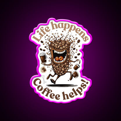 Life Happens Coffee Helps Cafe Led Neon Sign Espresso Bar Art Rgb Color