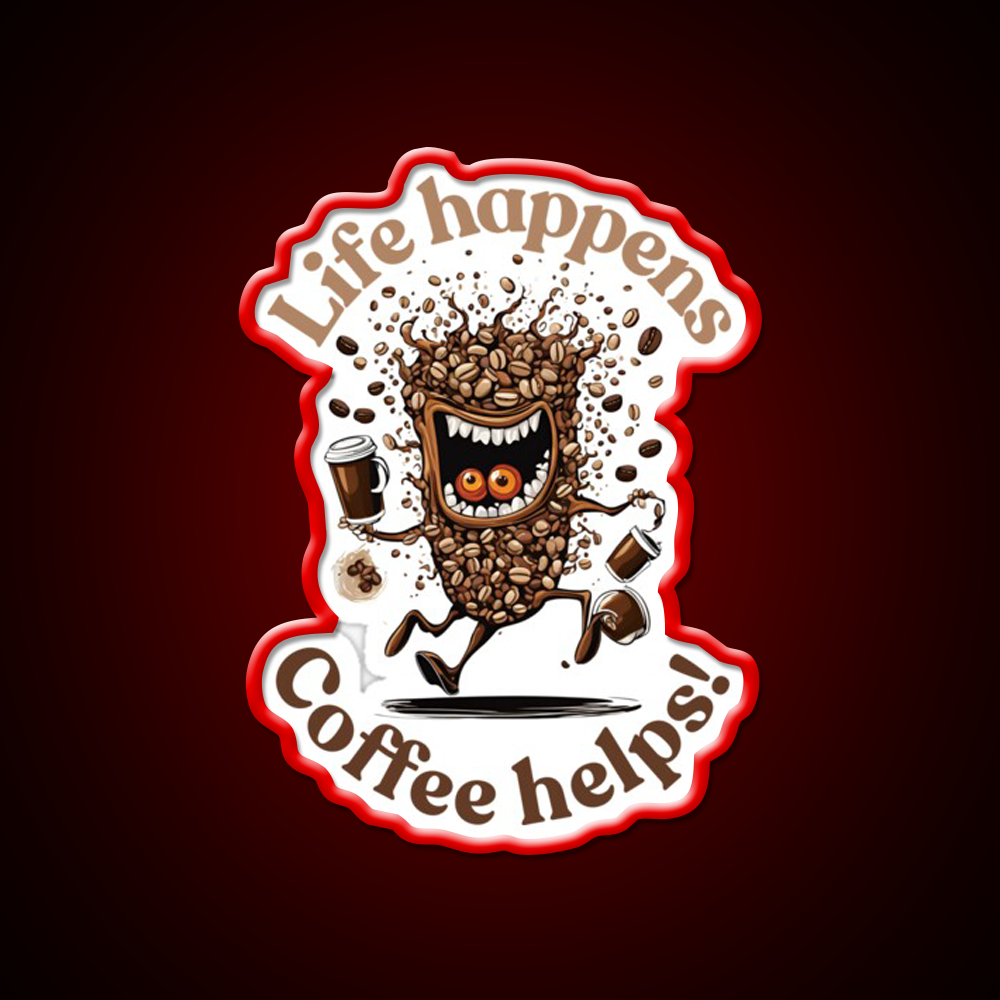 Life Happens Coffee Helps Cafe Led Neon Sign Espresso Bar Art Rgb Color