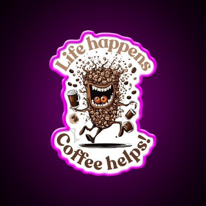 Life Happens Coffee Helps Cafe Led Neon Sign Espresso Bar Art Rgb Color - Shineneon
