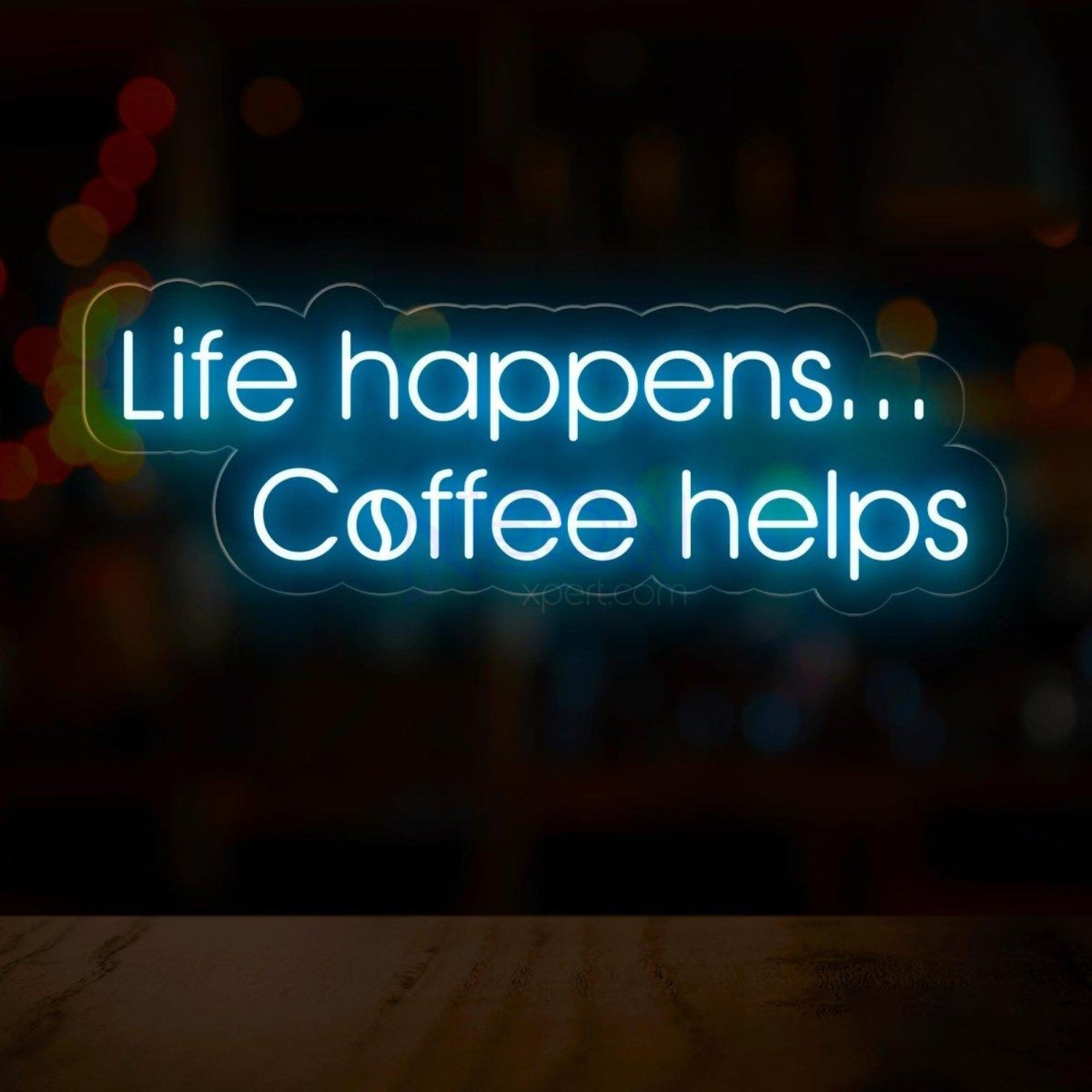 Life Happens Coffee Helps White And Light Blue Led Neon Sign For Cafe Home Decor | Shineneon