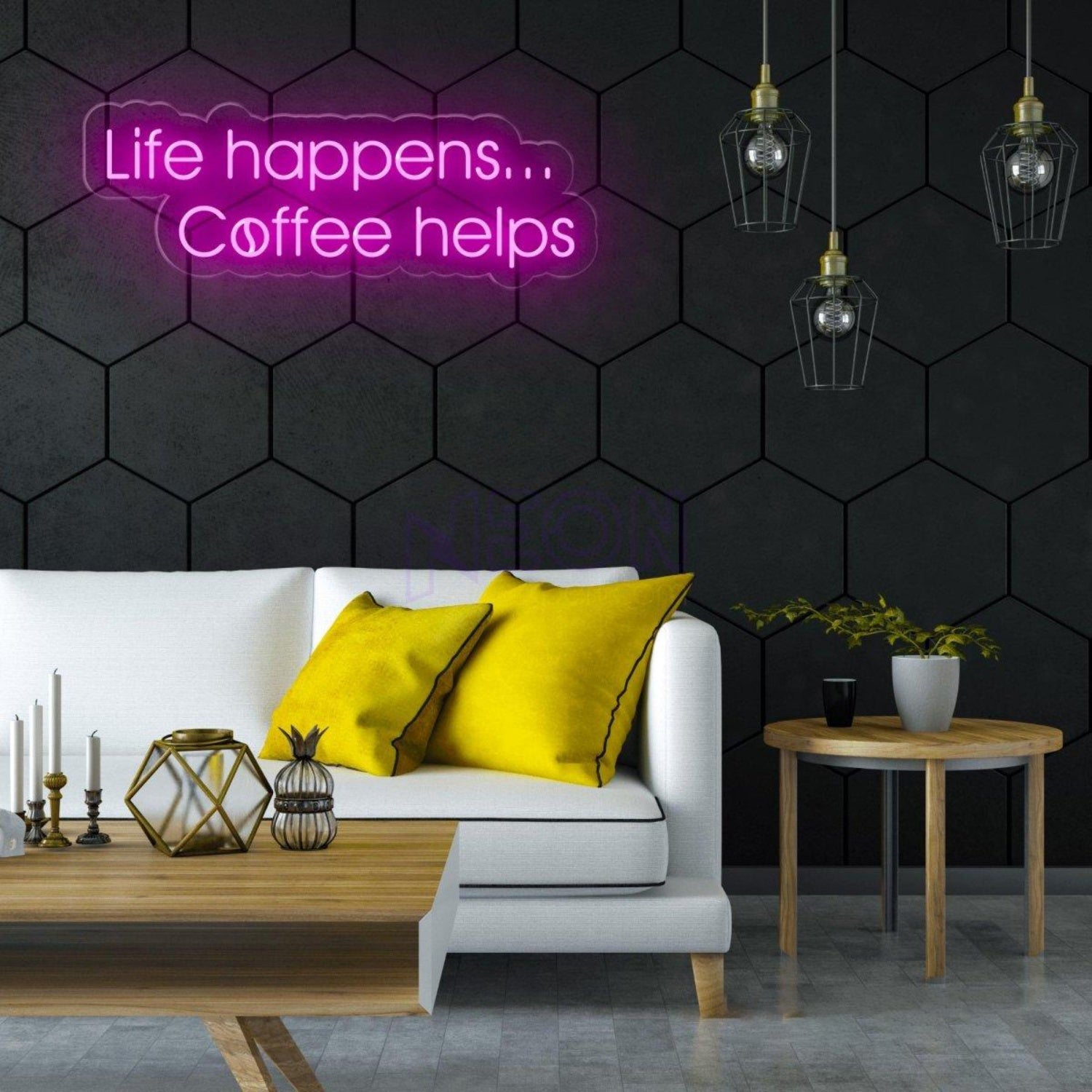 Life Happens Coffee Helps White And Light Blue Led Neon Sign For Cafe Home Decor | Shineneon