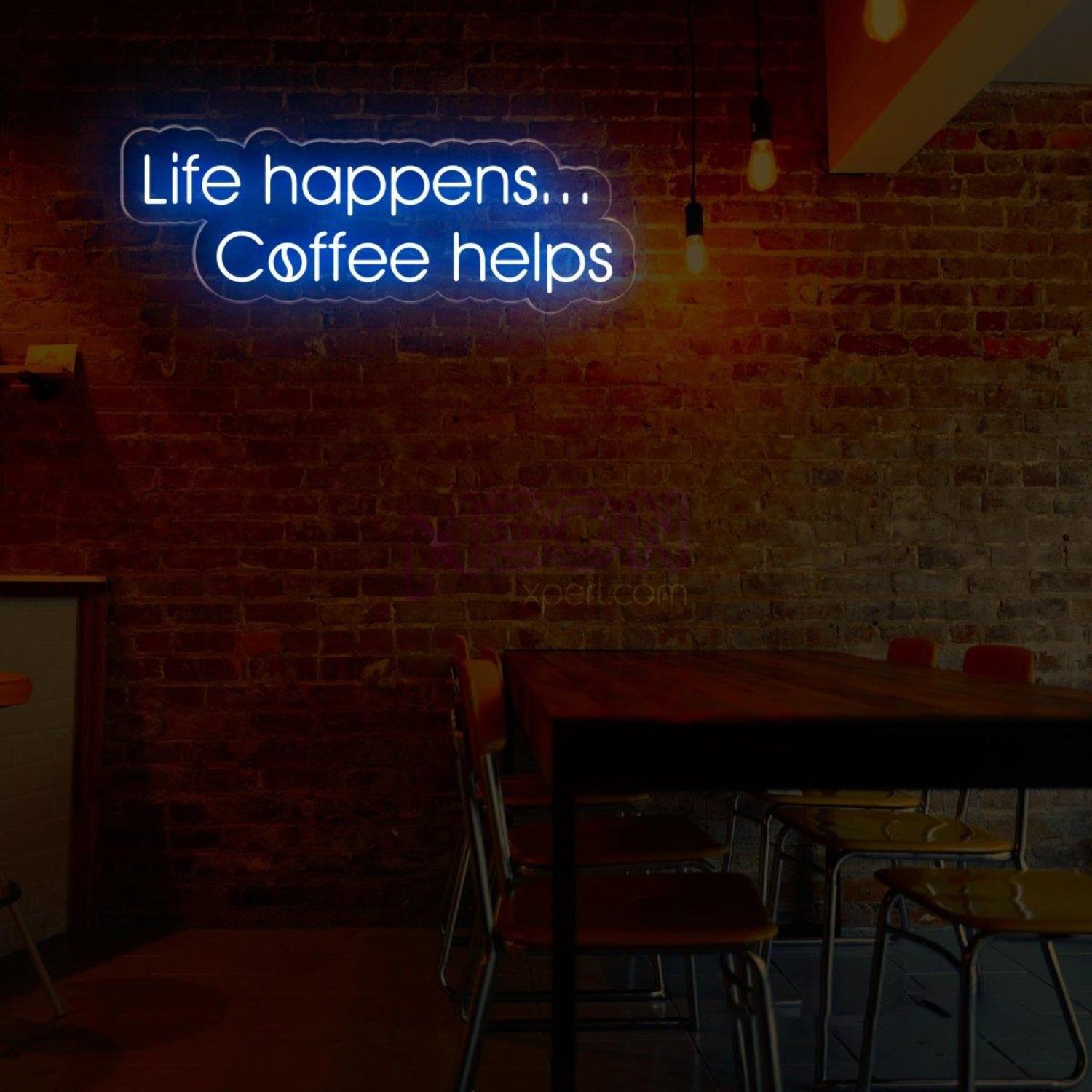 Life Happens Coffee Helps White And Light Blue Led Neon Sign For Cafe Home Decor | Shineneon