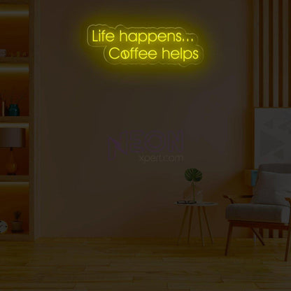 Life Happens Coffee Helps White And Light Blue Led Neon Sign For Cafe Home Decor | Shineneon