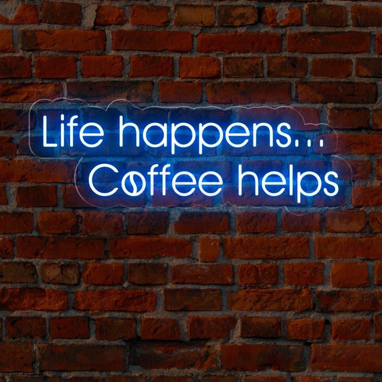 Life Happens Coffee Helps White And Light Blue Led Neon Sign For Cafe Home Decor | Shineneon