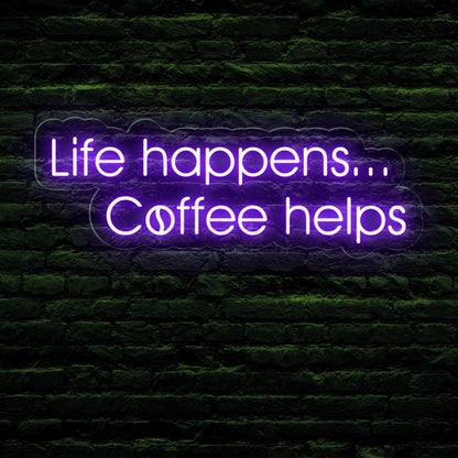 Life Happens Coffee Helps White And Light Blue Led Neon Sign For Cafe Home Decor | Shineneon