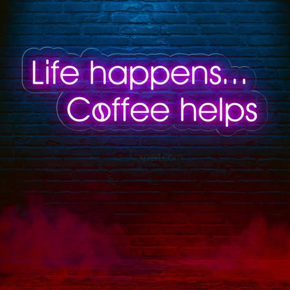 Life Happens Coffee Helps White And Light Blue Led Neon Sign For Cafe Home Decor | Shineneon