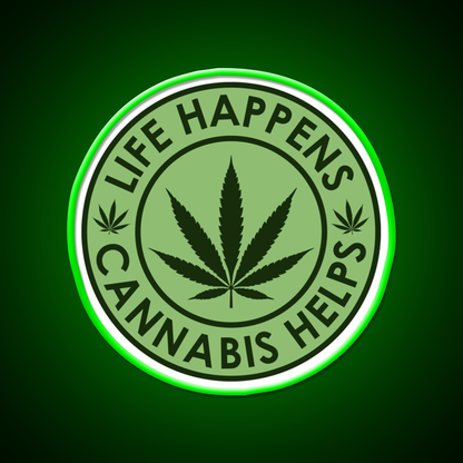 Life Happens Helps Hemp Inspired Green Leaf Led Neon Sign Rgb Color - LED neon sign view 8