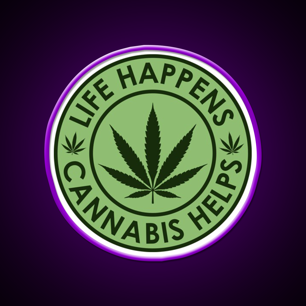 Life Happens Helps Hemp Inspired Green Leaf Led Neon Sign Rgb Color - LED neon sign view 9