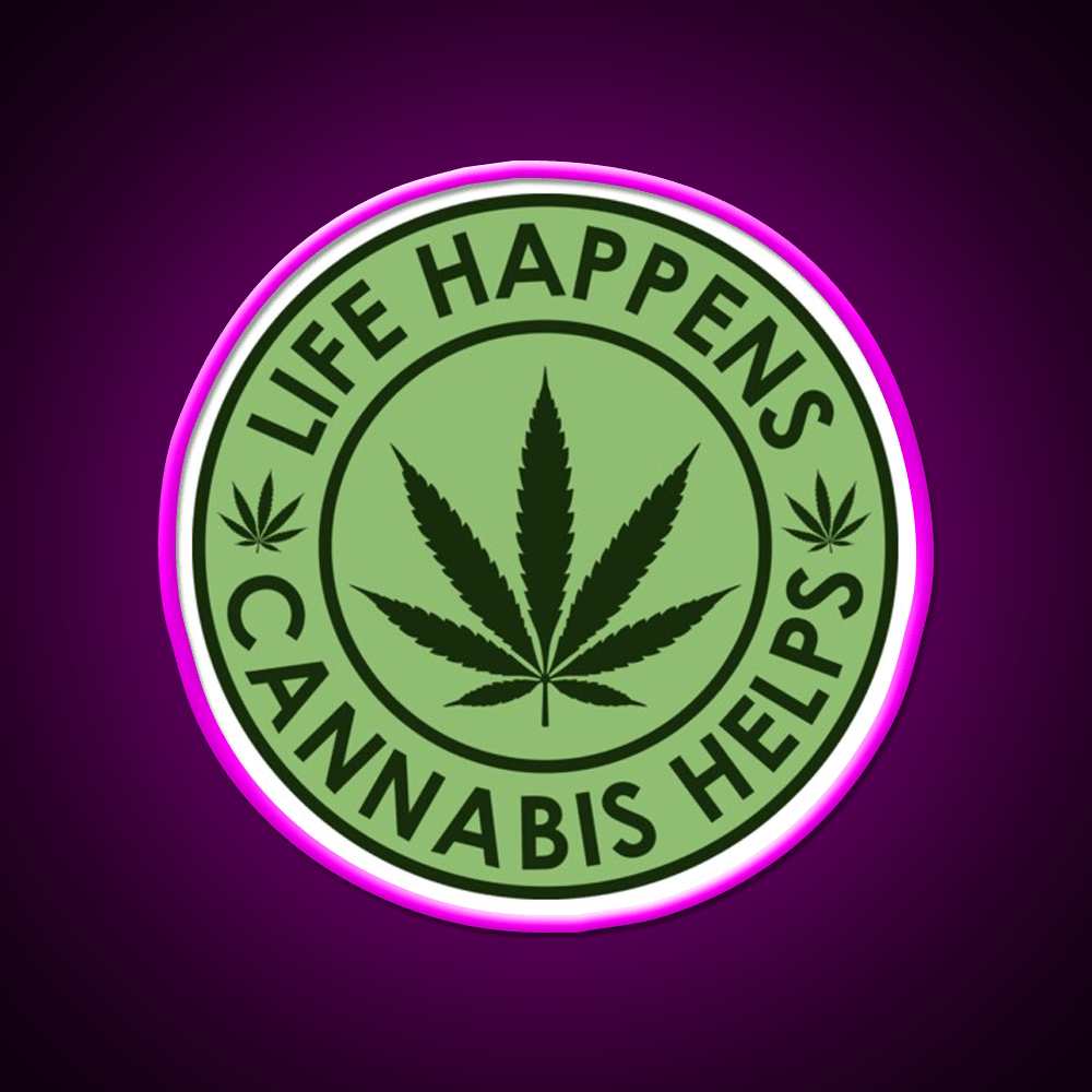Life Happens Helps Hemp Inspired Green Leaf Led Neon Sign Rgb Color - Shineneon