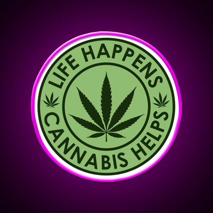 Life Happens Helps Hemp Inspired Green Leaf Led Neon Sign Rgb Color - Shineneon