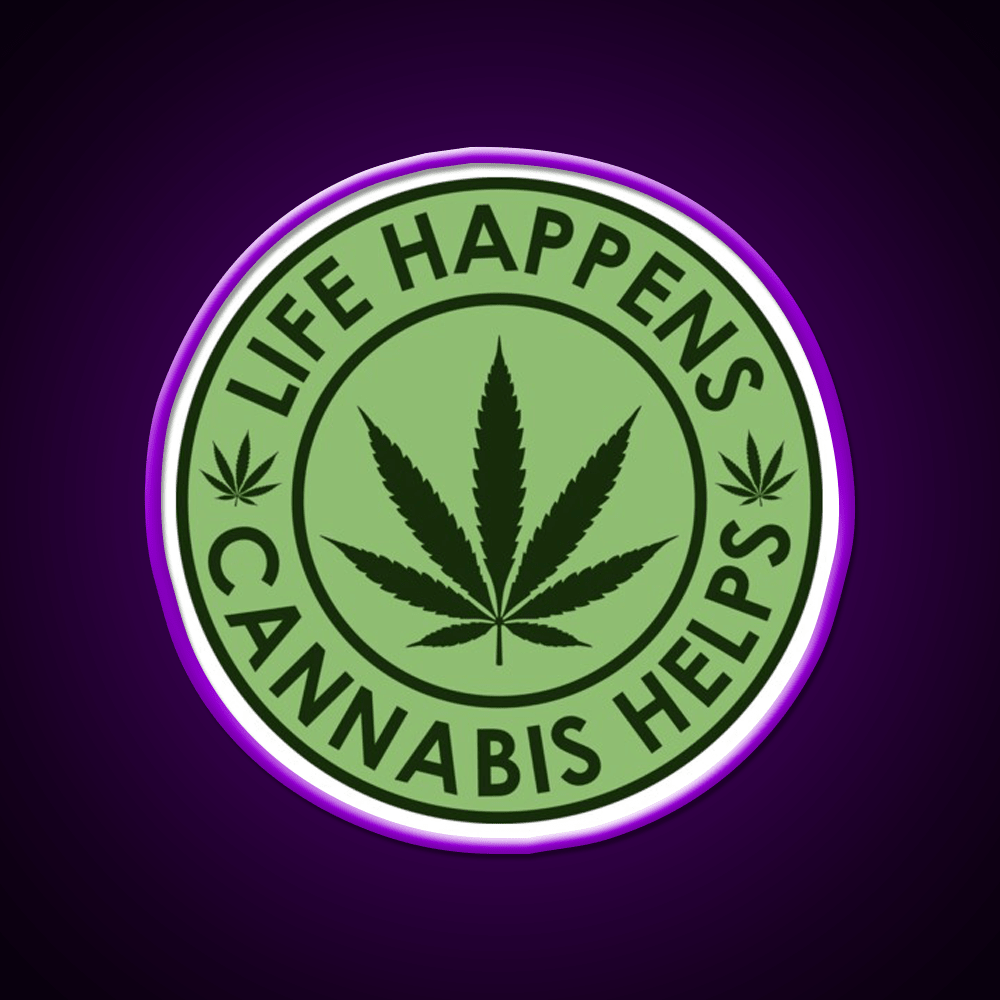 Life Happens Helps Hemp Inspired Green Leaf Led Neon Sign Rgb Color - Shineneon