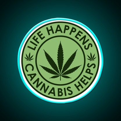 Life Happens Helps Hemp Inspired Green Leaf Led Neon Sign Rgb Color - Shineneon