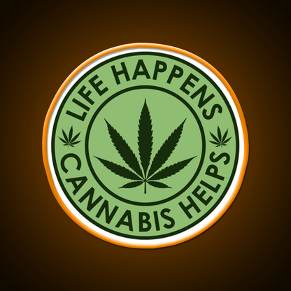 Life Happens Helps Hemp Inspired Green Leaf Led Neon Sign Rgb Color - Shineneon