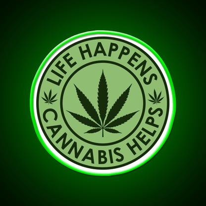 Life Happens Helps Hemp Inspired Green Leaf Led Neon Sign Rgb Color - Shineneon
