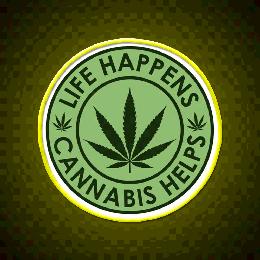 Life Happens Helps Hemp Inspired Green Leaf Led Neon Sign Rgb Color - Custom LED neon sign front view